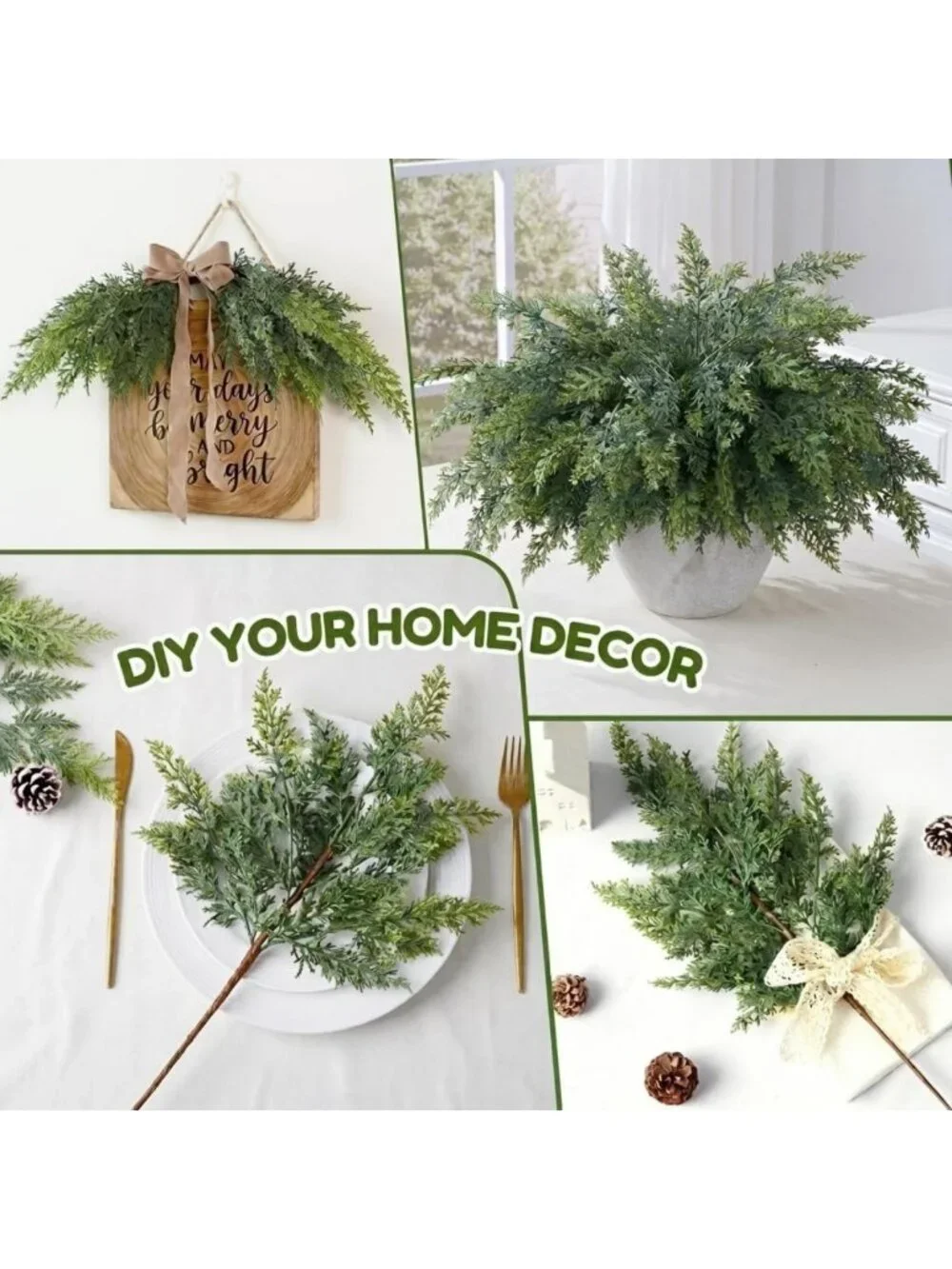 24 Pcs Lifelike Artificial Cedar Branches for Christmas Vase Decor & Holiday